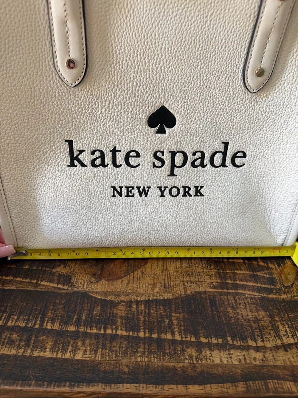 kate spade White Pebble Leather Logo Tote